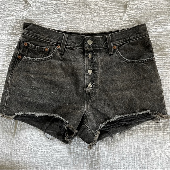 Levi's Pants - LEVIS 501 Mid Rise washed black button cutoff